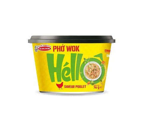 ACECOOK HELLO Pho Wok Stirée Nouilles de nouilles Flavour du poulet (76 GR)