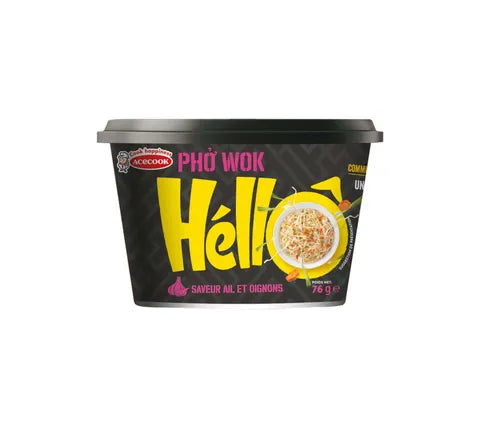 Acecook Hello Pho Wok 볶음 국수 마늘 및 양파 맛 (76 gr)