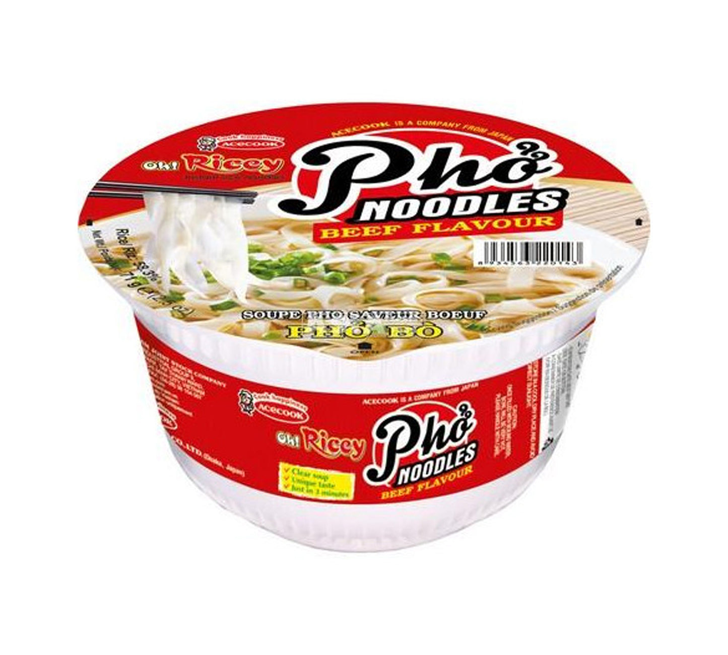 Acecook Oh Ricey Pho Noodles Beef Flavour Bowl (71 gr)