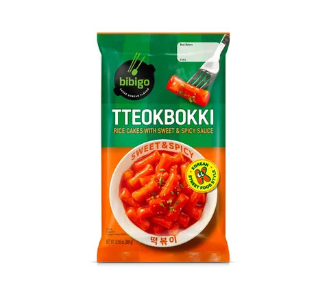 CJ Bibigo Tteokbokki - Riskekager med s&oslash;d og st&aelig;rk sauce (360 gr)