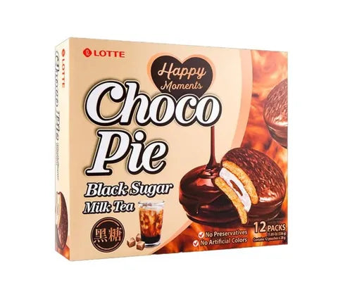 Lotte Choco Pie Black Sugar Milk Tea (12 Packs) (336 gr)