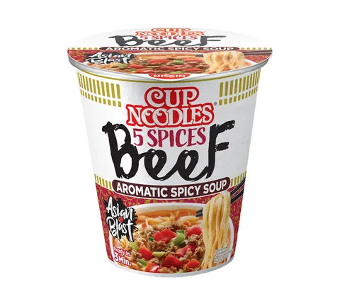 Nissin Cup Noodles 5 Spices Rundvlees aromatische pittige soep (70 gr)