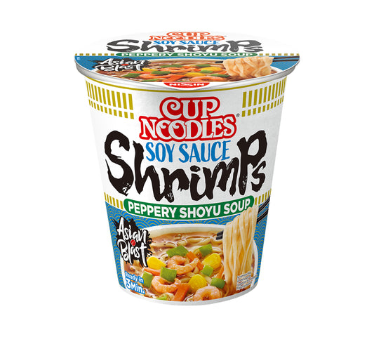 Nissin Cup Noodles Sojasauce Garnelen Pfefferige Shoyu-Suppe (63 gr)