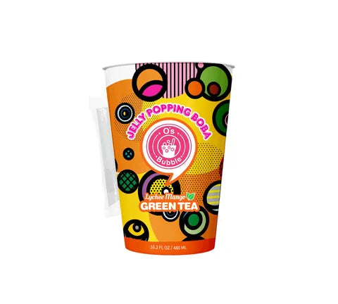 O's Bubble Lychee Mango Grøn te med gelé Popping Boba - Multi Pack (2 x 480 ml)