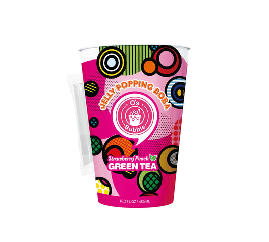 O's Bubble Strawberry Peach Green Tea with Jelly Popping Boba - Multi Pack (2 x 480 ml)