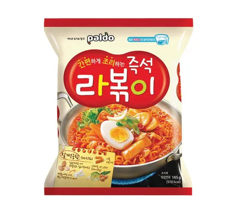 Nouilles de nouilles Paldo Rabokki avec base de soupe chaude et épicée coréenne - Multi pack (4 x 145 gr)
