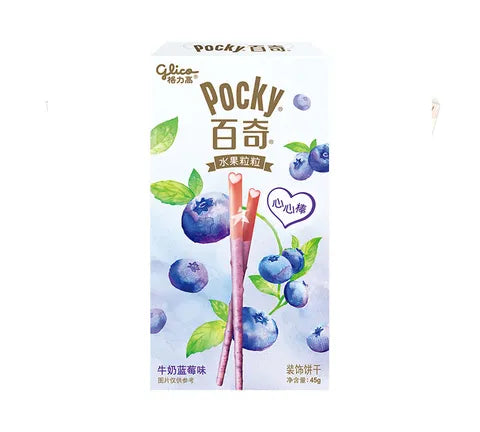 Pocky - Glico Fruity - M&aelig;lk &amp; Bl&aring;b&aelig;rsmag (45 gr)
