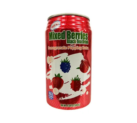 Rico Berries mélangées Boire de thé noir avec une saveur de boba à éclater (340 ml)