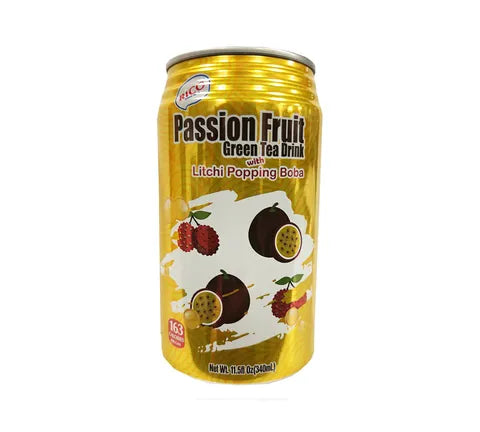 Rico Passion Fruit Green Tea Drink Popping Boba Lychee (340 ml)