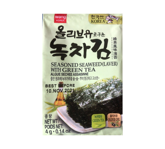 Wang Seasoned Laver Seaweed With Green Tea & Olive Oil - Multi Pack (16 x 4 gr)